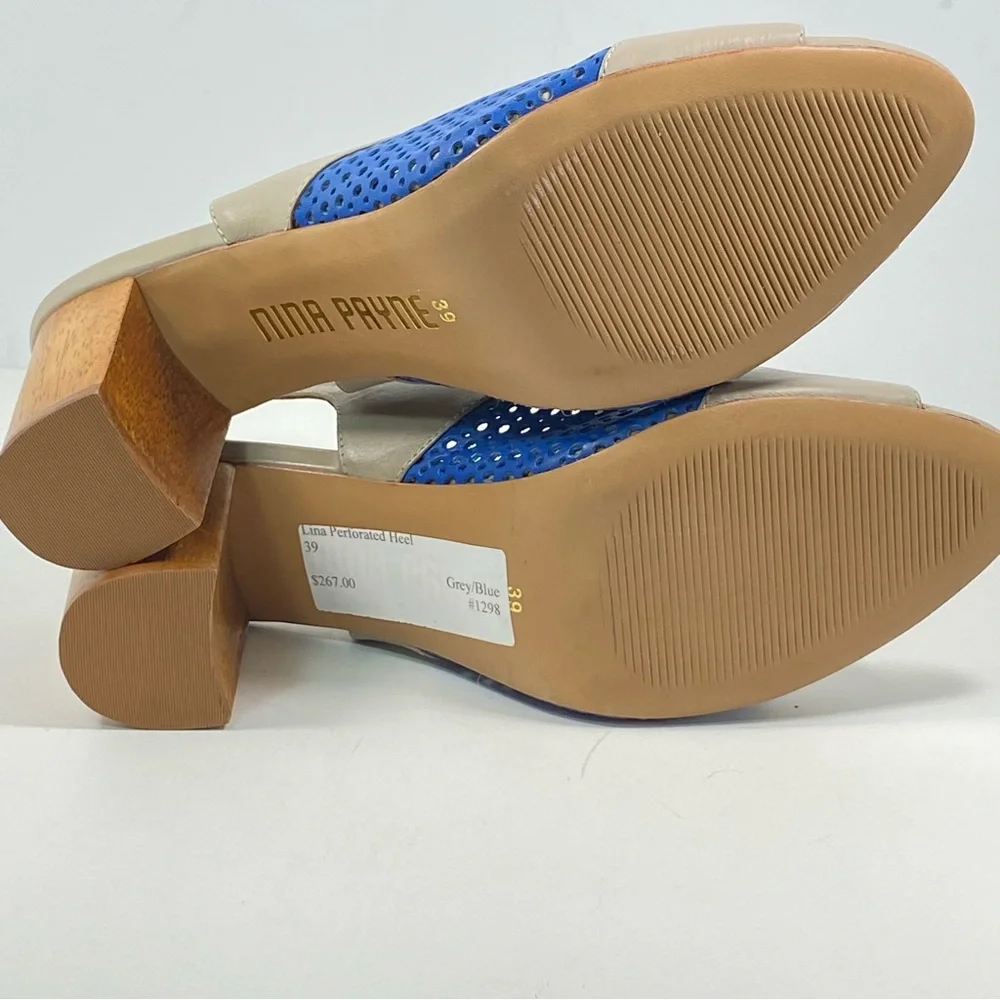 Anthropologie Nina Payne 8.5 9 Slingback Sandal Lina Heels Blue Leather EU 39 - Picture 9 of 11